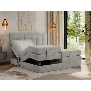 MKS MEBLE Boxspringbett 200 x 200 cm elektrisch verstellbar 7-Zonen Taschenfederkern Matratze mit Topper Bett 200 x 200 cm mit Motor Polsterbett Motorbett - Vittoria - Hellgrau Strukture - H3 - Grau