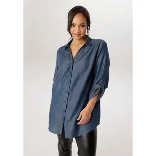 Jeansbluse ANISTON PLUS, Damen, Gr. 48, blau, Web, Obermaterial: 100% Lyocell, unifarben, figurumspielend Po-bedeckend, Krempelärmel, Blusen Jeansbluse, aus weicher Lyocell Qualität, Topseller
