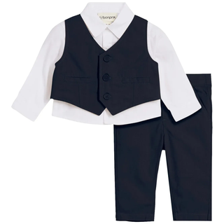 Anzugweste BONPRIX, Herren, Gr. 62, weiß, dunkelblau, Obermaterial: 100% Baumwolle. Futter: 100% Polyester. Oberteil: 100% Baumwolle, regular fit, Westen Anzugweste, Set aus Weste, Hemd und Hose