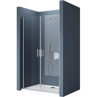 doporro Nischentür Duschtür 80x195cm Duschkabine 6mm ESG-Sicherheitsglas | Klarglas mit Nano-Beschichtung | Doppeldrehtür mit Hebe- und Senkmechanismus | Aluminiumrahmen in Chrom | Teramo24K