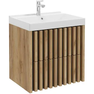 Mid.you Waschtischkombi , Schwarz, Eichefarben , Holzwerkstoff , 2 Schubladen , 61 cm , hängend , Badezimmer, Waschbecken & Armaturen, Waschtische