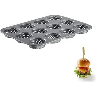 Westmark Burger Brötchen Backform, Für 12 Burger Buns, Ø je 6 cm, Stahl, antihaft-beschichtet, Mini, Anthrazit, 32712260