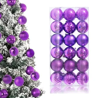 KASESSS 36 Stück Weihnachtskugeln, 3cm Christbaumkugeln, Weihnachten Deko, Weihnachtskugeln Lila Kunststoff mit Aufhängeschlaufen, Bruchsicher Christbaumschmuck für Weihnachtsdeko Innen Aussen, Lila