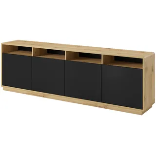 Sideboard Wohnzimmer Esszimmer 238 cm breit ALBANY-83 in Taurus Eiche Nb. mit Absetzungen in schwarz matt, B/H/T: ca. 238/75/40 cm - Schwarz