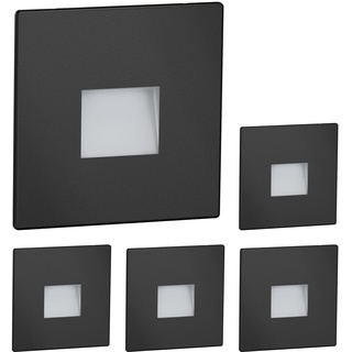 ledscom.de 5 Stück LED Treppenlicht/Wandeinbauleuchte FOW für innen und außen, Downlight, eckig, schwarz, 85 x 85mm, kaltweiß