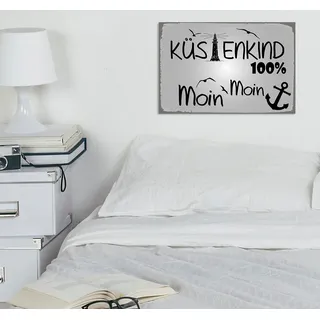 queence Metallbild »100% Küstenkind« Schriftzug   Schriftzüge   Schwarz-Weiß 1 Stk. tlg. Stahlschilder, schwarz