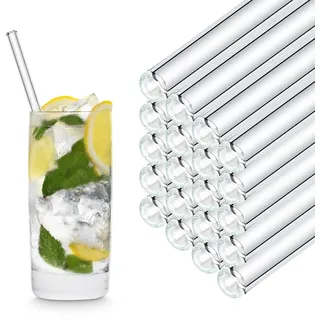 HALM Glasstrohhalme 50 Stück gerade 20 cm - 10mm dick wiederverwendbar für Gastronomie, Restaurant, Bar, Cafe, Hotel - Spülmaschinenfest Glastrinkhalme Strohhalme & Trinkhalme für Eiscafé