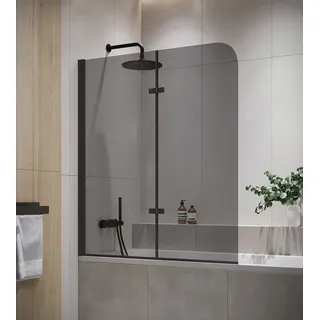 Badplaats Badewanne Austin Schwarz Grauglass 5mm mit Nanobeschichtung 120 x 140cm Duschwand Duschabtrennung Badewannenaufsatz - Schwarz