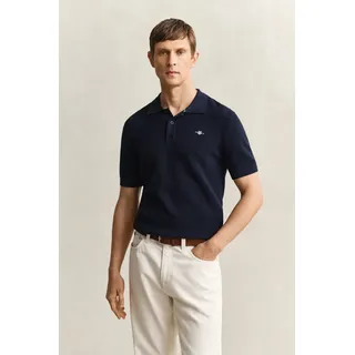 Poloshirt GANT "MICRO TEXTURED COTTON", Herren, Gr. L, blau (evening blau), Jersey, Obermaterial: 100% Baumwolle, unifarben, regular fit normal, Rundhals, eingesetzt gerader Abschluss, Shirts Poloshirt, Regular fit mit Polokragen