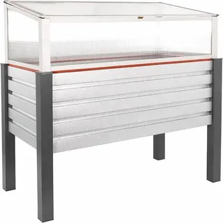 Hochbeet mit Frühbeetaufsatz, mit Bewässerungssystem, Aluminium Frühbeetkasten für Balkon, Terrasse und Garten, rückenschonend, für Kräuter und Gemüse, Saisonverlängerung für kleine Außenflächen - Silber