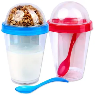 Schramm® 2 Stück Joghurtbecher to go Müsli-to-Go 4- farbig Sortiert Müslibecher inkl. Löffel Müslischale Joghurt Becher Müslibehälter Joguhrtbehälter für unterwegs 2er Pack