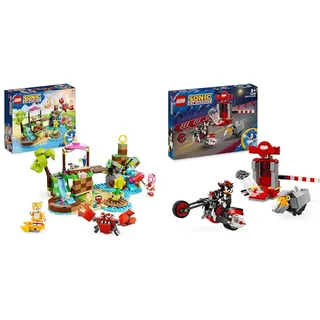 LEGO Sonic The Hedgehog Amys Tierrettungsinsel Spielzeug-Set & Sonic The Hedgehog Shadow The Hedgehog Flucht, Set mit Motorrad-Spielzeug