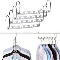 KKNE Space-Saving Hangers, Set of 4 Magic Metal Hangers, Closet Organizer and Storage, Smart Space-Saving Sturdy Metal Hangers with 12 Loch for Heavy Clothes, Upgraded Hook Design