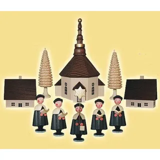 Tischdekoration Kurrendefiguren mit Seiffener Kirche Höhe= 11,5cm NEU Seiffen