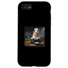 Hülle für iPhone SE (2020) / 7 / 8 Niedliche Katze mit Kochmütze Kochen in der Küche Tee