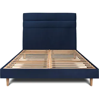 Bett mit gefüttertem Kopfteil – Samtstoff - 140 x 190 cm - Blau