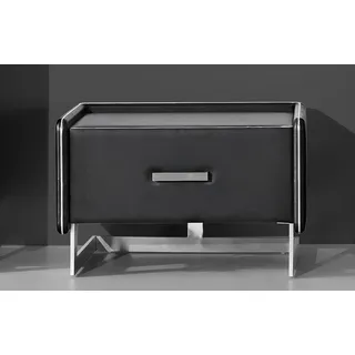 Nacht Tisch Konsole Designer Zimmer Leder Metall Tische Konsolen Schlaf Beistell - Schwarz