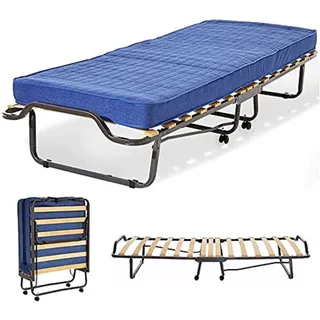 miasuite i sogni italiani Klappbett mit Memory-Matratze, Einzelbett und Rollen, Foam, Blau, 80 x 200 x 38 cm