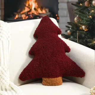 Miaikoe Weihnachtskissen, Dekorative Weihnachtsbaum Kissen gefüllt Baum geformt Plüschkissen für Ferienparty Sofa Wohnzimmer Dekoration (39,3 x 37 cm, Rot)