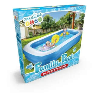 Creative Kids Pool - Aufblasbar - Rechteckig - 262x175x51cm - Max 778 Liter - 2 Ringe, Blau