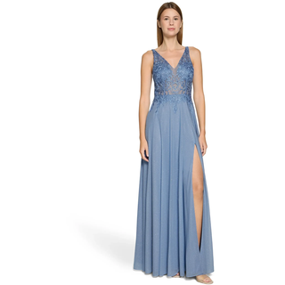 Abendkleid VERA MONT "Abendkleid im Glitzer-Look", Damen, Gr. 36, EURO, blau (smoky lavender), Obermaterial: 100% Polyester PES., Kleider Abendkleid