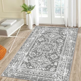 Enyhom Flauschig Teppiche 90 x 150 cm, Grau Weich Wohnzimmerteppich rutschfest Waschbar Bettvorleger Schlafzimmer Pflegeleichter Carpet