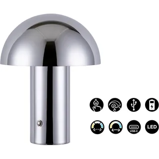 s.Oliver LED Tischleuchte "Hillu" LED-Modul 1 Stk. warmweiß - kaltweiß dimmbar, Typ-C-Ladekabel, CCT, Akku, Tischlampe kabellos, Akkulampe, chrom