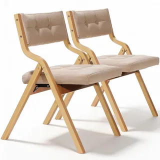 Clevich Gepolsterte Klappstühle, 2er Set aus Gepolsterten Klappstühlen aus Holz, Tragbare Sitzmöbel zum Selbstaufbau, Geeignet für Gäste, Küchen, Büros, Hochzeiten und Partys (2pcs, Beige)