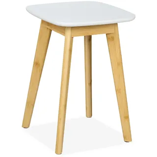 Relaxdays Esszimmerhocker aus Bambus, Sitzhocker Küche, Flur & Bad, HxBxT: 46x33x33 cm, Hocker für Pflanzen, natur/weiß