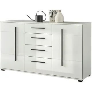 furn.design Sideboard "Design-D" Anrichte in weiß Hochglanz mit Soft-Close Kommode 150 x 86 cm - Weiß