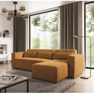 Ecksofa Schlafsofa WALDO Stoff Poso Senfgelb Ottomane Rechts - Gelb