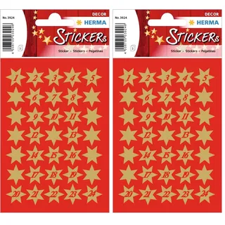 HERMA 3924 Aufkleber Sterne Gold Zahlen 1-24 klein, 102 Stück, 14 mm, Stern Sticker aus Papier, Weihnachtssticker Sternaufkleber für Weihnachten Geschenke Adventskalender Dekoration Kinder Belohnung