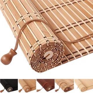 Bambusrollo,Bambus Rollo,Natur Bambusrollo,Raffrollos Rollo aus Bambus aussenbereich Wetterfest Sichtschutz Sonnenschutz Anti-UV für Terrasse Garten Balkon und Küche