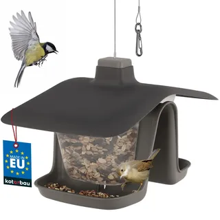 KOTARBAU® Vogelfutterspender aus Kunststoff - 28 x 17,5 cm - Doppelt - Vogelhaus zum Aufhängen - Vogelfutterhaus für Wildvögel - mit Drahtseil - Wetterfest & Langlebig - Schwarz