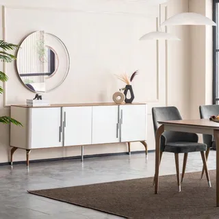 Esszimmer Kommode Sideboard mit Spiegel Modern Neu Luxus Kommoden Holz Design JVmoebel - Weiß