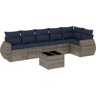 vidaXL 7-teiliges Gartensofa-Set mit Kissen, grau, Polyrattan - Grau