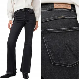 Wrangler FIERCE FLARE hoch schwarz Damen Denim Schlaghose W28 L32 - Schwarz