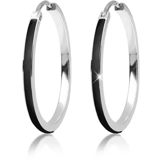 Paar Creolen ELLI "Ohrringe Creolen mit funkelnden Emaille Lack 925 Sterling Silber", schwarz, Ohrringe, Damen, ohne Stein, Silber 925 (Sterlingsilber), Paar Creolen