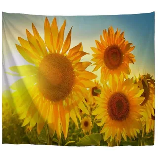 A.Monamour Wandteppiche Sonnenblumen Feld Sonnenschein Sommer Natur Landschaft Bild Gedruckt Stoff Wandbehang Tapisserie Wandbild Vorhang Wandkunst Wanddekor Für Schlafzimmer Wohnzimmer