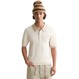 Scotch & Soda Regular Fit Knitted Tone On Tone Striped Kurzarm-poloshirt - Eggnog - L
