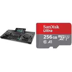 Denon DJ SC LIVE 4 - Standalone DJ-Controller & SanDisk Ultra Android microSDXC UHS-I Speicherkarte 256 GB + Adapter (Für Smartphones und Tablets