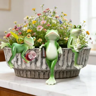 Demlaka 3 Stück Deko Garten Frosch Figuren, Niedlichen Hängende Gartendeko Statue, Frösche Miniteich Set,Tiere Ornament Gartenfigur für Außen,Harz Statue Bauernhof Balkon Wohnzimmer Office Deko