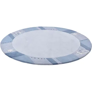 THEKO Wollteppich »Royal Ganges« rund 13 mm Höhe reine Wolle, mit Bordüre, ideal im Wohnzimmer & Schlafzimmer, blau