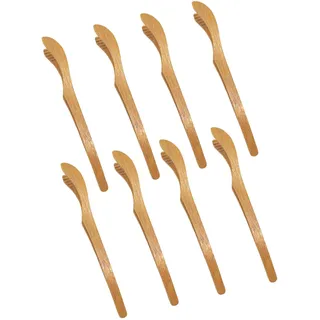 ZAMXHUG Natürliche Bambus Zange - 8pcs Lange Zangen aus natürlichem Bambus.Toastzange Holzzange Grillzange Holz Toast Küchenzange, Wiederverwendbare Kochzange für Küche,Gegrilltes,Fleisch,Brot 18cm