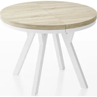 WFL Group Esstisch Lume Weiß runder ausziehbarer, Sonoma Eiche 90-170/90/76 cm , Holzwerkstoff , Rund,Rund , 90x76x90 cm , Esszimmer, Esstische
