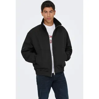 Bomberjacke ONLY & SONS "ONSDUNCAN PADDED JACKET OTW", Herren, Gr. XXL, schwarz, Web, Obermaterial: 100% Polyester, unifarben, regular fit normal, hoch geschlossener Ausschnitt, Jacken Bomberjacke