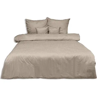 Bettwäsche, Damast, 100% Baumwolle, hohe Qualität 160x200 Dunkelbeige - Beige