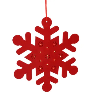 Schneeflocke LED HANGDECO, 35cm, Filz, rot - Rot