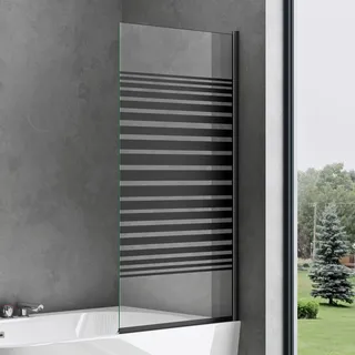 doporro Badewannenaufsatz Design-Duschwand für Badewanne 80x140cm schwarz Duschabtrennung ESG-Sicherheitsglas in Milchglas Streifen inkl. NANO-Beschichtung Badewannenfaltwand Cortona201MS