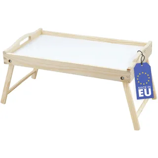 Rubberneck Betttablett aus Birkenholz, mit klappbaren Beinen, als Frühstückstablett und Serviertablett für Frühstück im Bett, Natur/Weiß